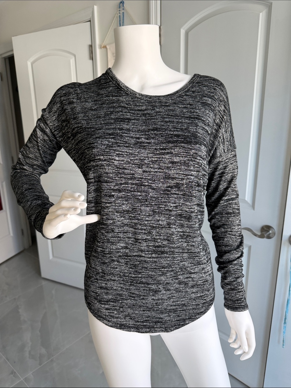 rag & bone Black Heather Long-Sleeve Scoop Neck Top